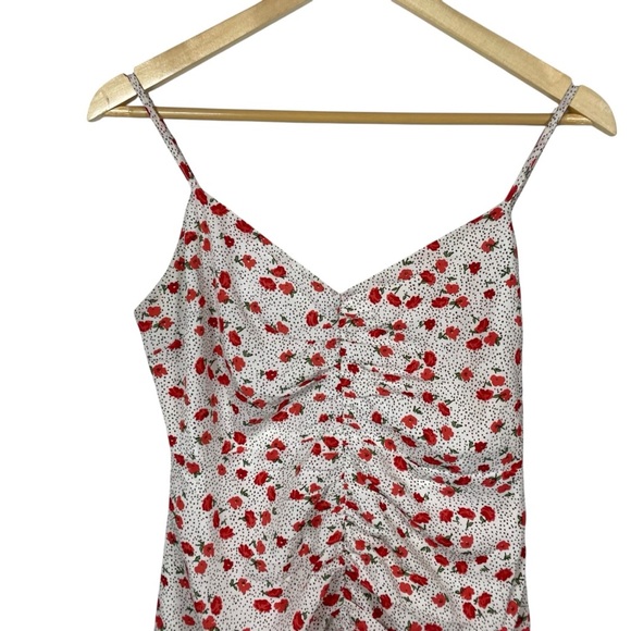 Urban Outfitters Floral Dotted Cinched Ruffle Mini Slip Dress White/Red Size M - Picture 6 of 13